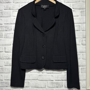 St John Caviar Womens black micro blazer size 14 quiet luxury academia elegant